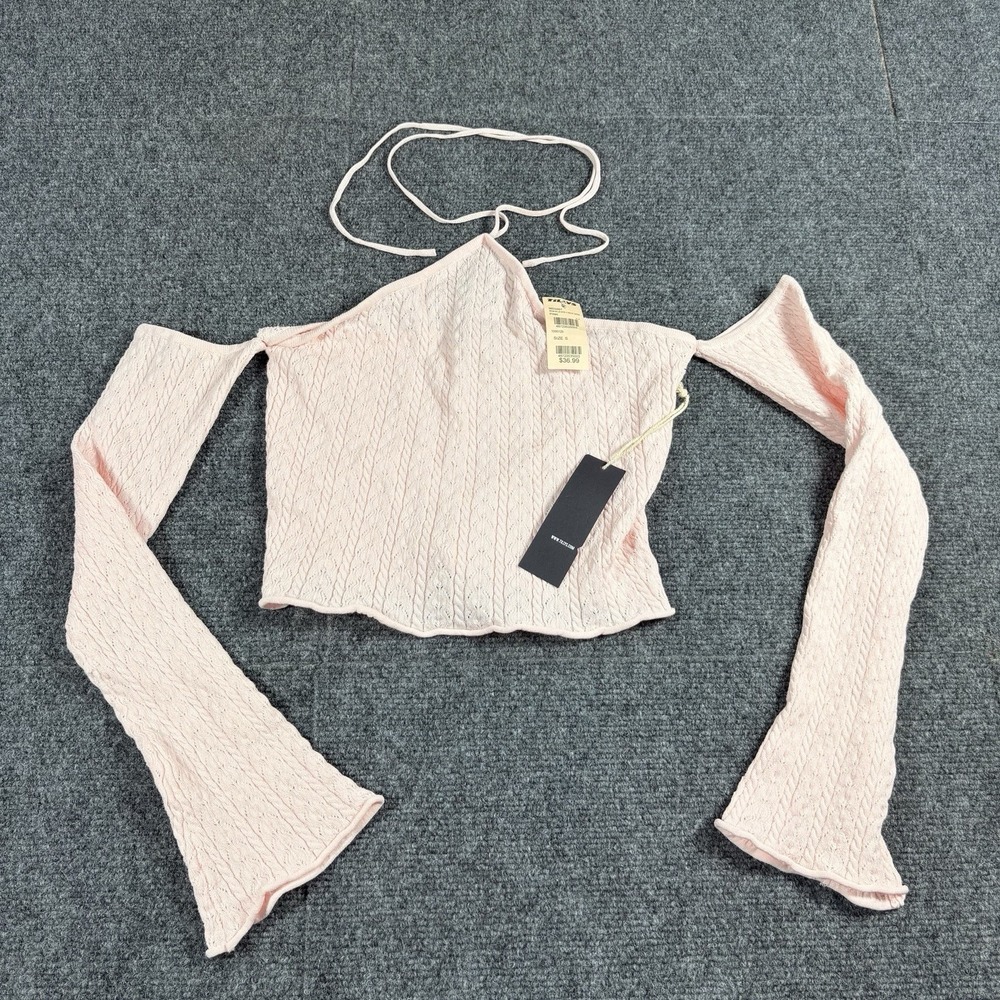 West of Melrose shirt Women S Pink Crop Blouse stylish Cable‎ Knit Y2K Style New